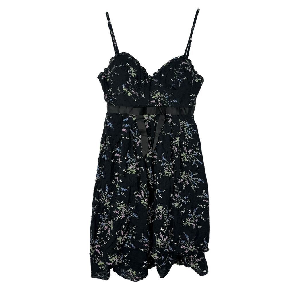 Vintage Y2K Forever 21 Floral Babydoll Dress Black Empire Waist Sz S Dark Fairy
